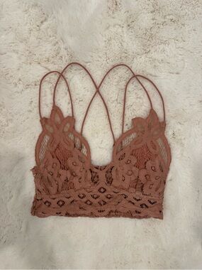 Free People Rose Brown Lace Bralette with Floral Appliqué